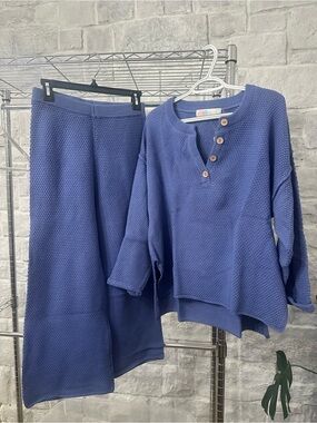 Free People Periwinkle Knit Henley Top & Pants Set